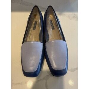 New Enzo Angiolini Blue Leather Liberty Square Toe Loafers Flats Shoes Sz 10M
